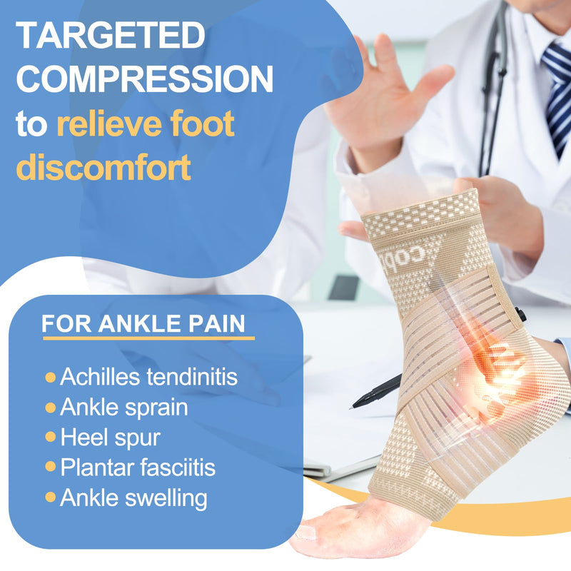 LISEPWU Copper Ankle Brace with Adjustable Compression Bandage, Ankle Support Compression Sleeve for Men & Women, for Foot Pain, Sprained Recovery, Achilles Tendonitis, Sports Protection(Skin Tone M) Skin Tone Medium - BeesActive Australia