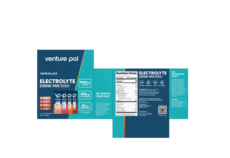 Venture Pal High Sodium Sugar Free Electrolytes Powder Packet, 16 Sticks | Hydration Packets with Vitamin, Sodium & Potassium, Zero Calories, Vegan, Keto & Paleo Friendly Electrolyte Drink Mix 0.21 Ounce (Pack of 16) V1-Variety Salt