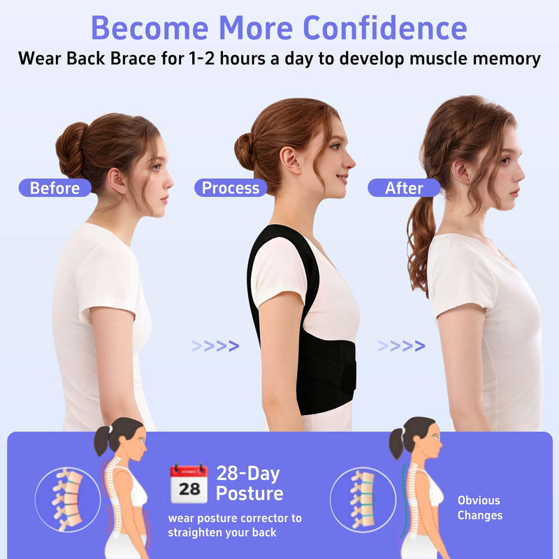 Back Brace Posture Corrector for Women And Men Support Straightener Scoliosis Upper Highest Rated Hunchback Thoracic Device Straps Upright Full Shoulder Fixer Body Poster Trainer Black Medium