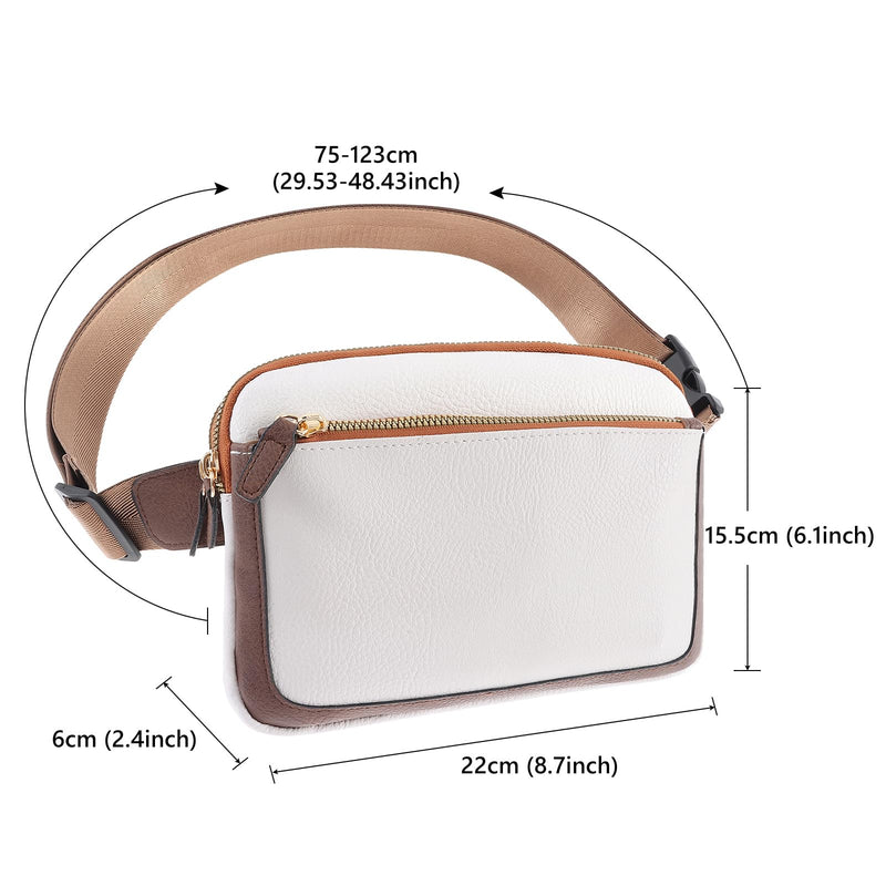 Ovida Leather Belt Bag for Women Fashion Fanny Packs Small Crossbody Waist Bag with Adjustable Strap for Travel Running Outdoor Hiking(Beige&Brown) Beige&Brown