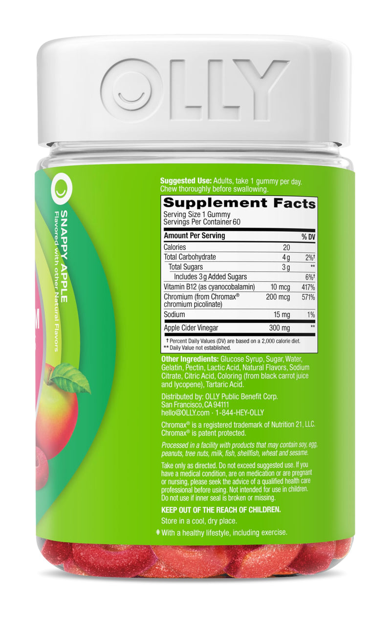 OLLY Metabolism Gummy Rings, Metabolism and Cellular Energy Chewable Supplement,* Apple Cider Vinegar, Vitamin B12, Chromium Picolinate, Apple Flavored, 60 Day Supply - 60 Count 60 Count (Pack of 1) - BeesActive Australia