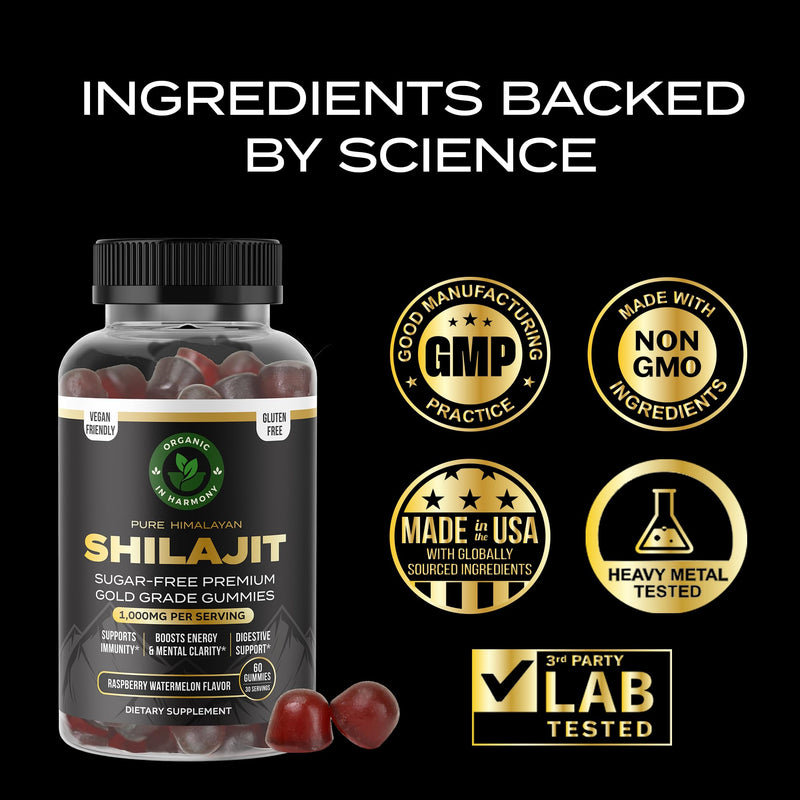 Pure Himalayan Organic Shilajit Gummies for Men & Women, Sugar-Free Shilajit Supplement, 85+ Trace Minerals & Fulvic Acid - Improve Congitive & Mood, Immunity and Energy, 60 Gummies - BeesActive Australia