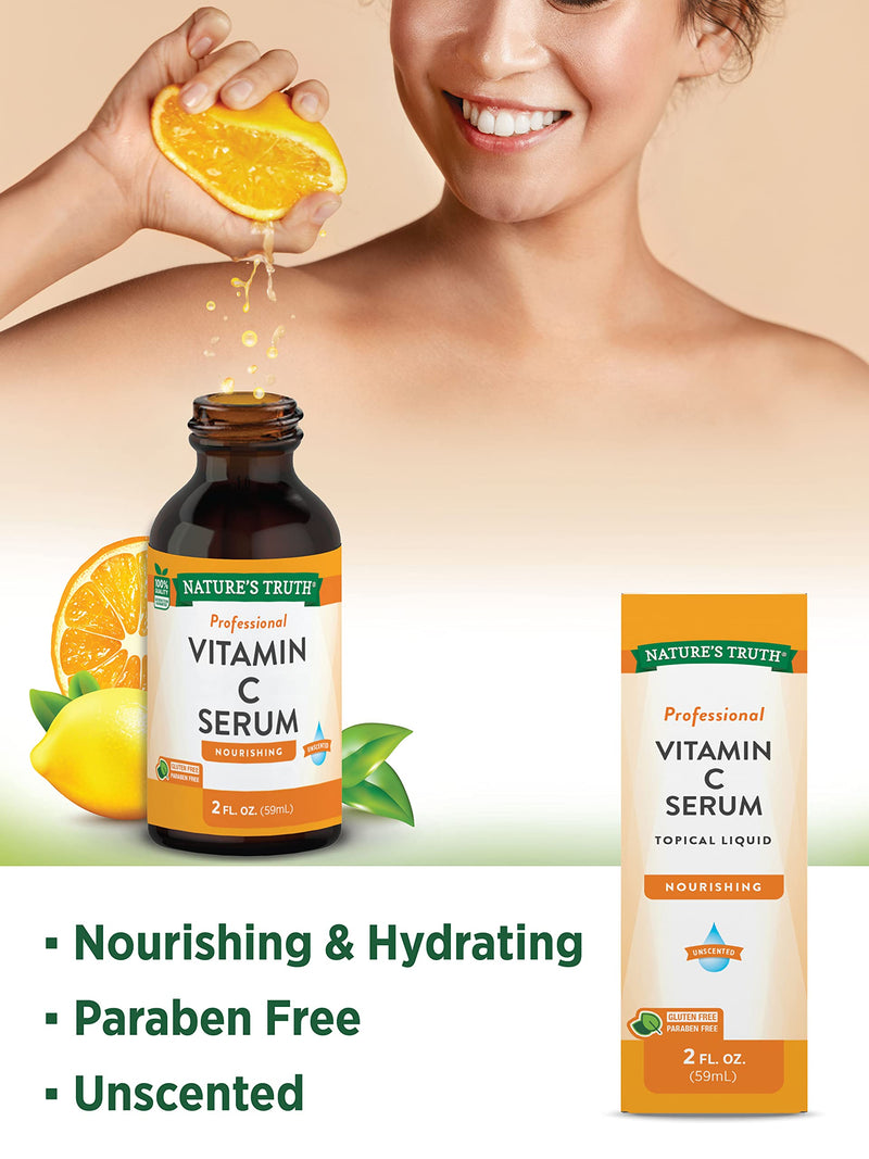 Nature's Truth Vitamin C Serum 2 oz | Oil For Body & Face | Nourishing & Unscented | Nourishing & Unscented 2 Fl Oz (Pack of 1)