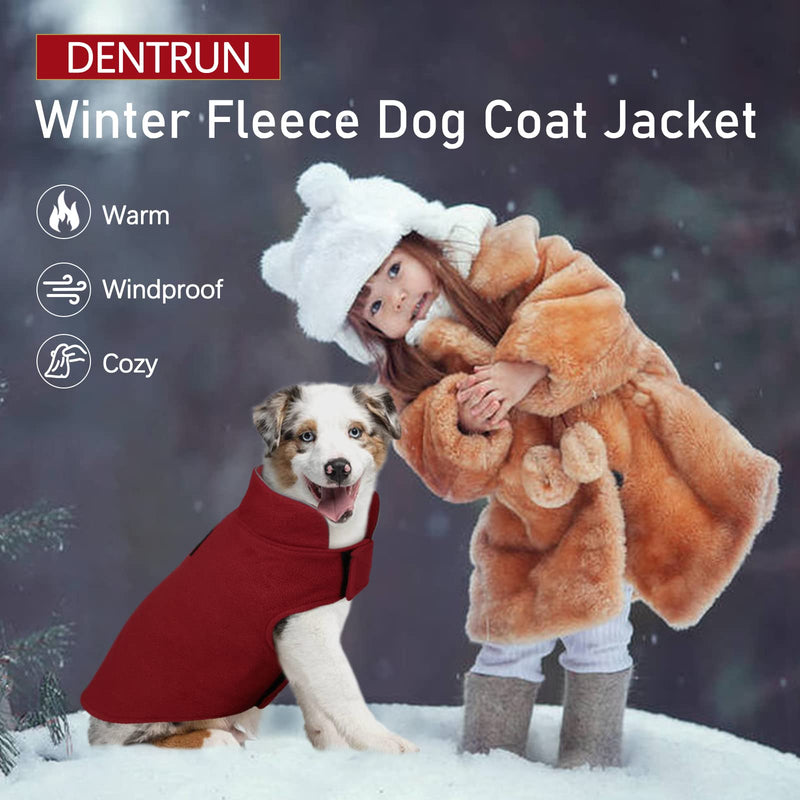 DENTRUN Windproof Winter Warm Fleece Medium Dog Coat Reversible Puppy Jacket Reflective Soft Pet Vest, Cold Weather Dog Sweater Apparel Leash Access Overcoat for Medium Breeds, Burgundy, M - BeesActive Australia