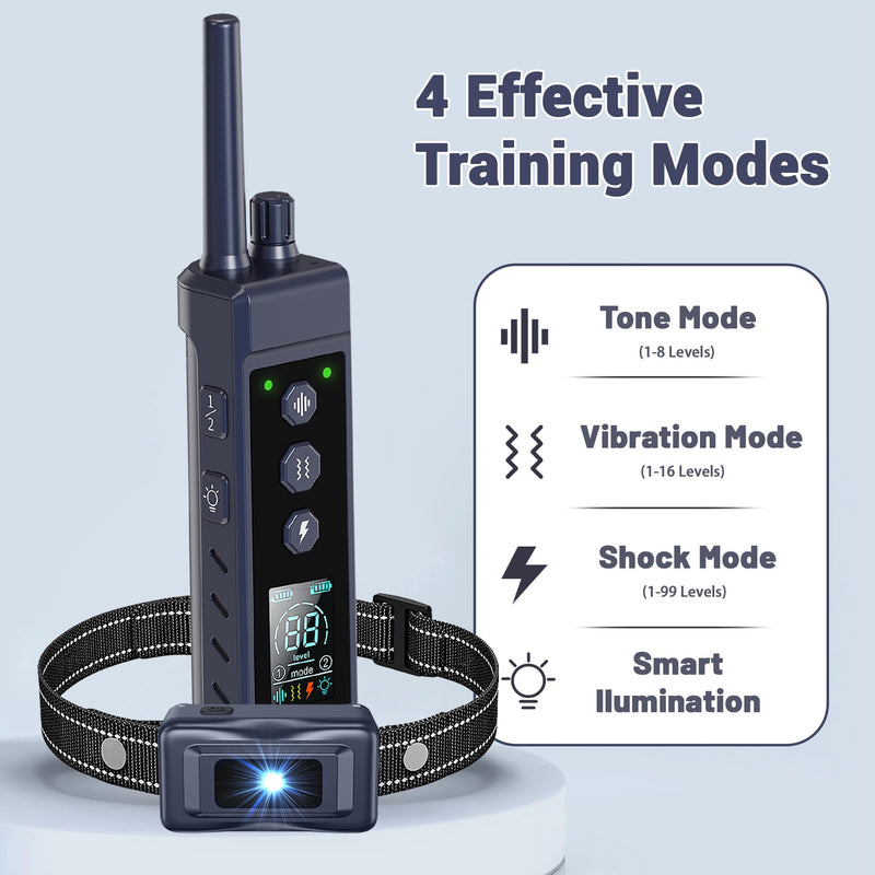 Shock Collar for Dogs - 4265ft Waterproof Training Collar with Flashing Light for Small Medium Large Dogs with Rechargeable Remote, Beep (1-8), Vibration(1-16), Safe Shock(1-99) (Black) Black - BeesActive Australia