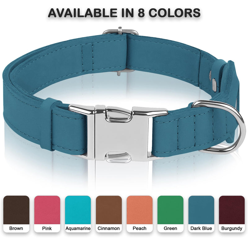 Leather Dog Collar with Airtag Holder - Soft Adjustable Airtag Dog Collar with Metal Buckle - GPS Tracking Pet Collar for Small Large Dogs Puppies Cats (Dark Blue, L, 17"-21" Neck Fit) Dark Blue - BeesActive Australia