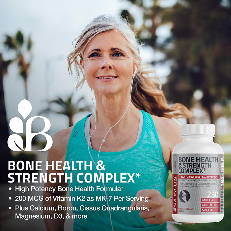 Bronson Bone Health & Strength Complex* High Potency Formula 200 MCG of Vitamin K2 as MK7, Plus Calcium, Boron, Cissus Quadrangularis, Magnesium, Vitamin D3, and More - Non-GMO, 120 Tablets 120 Count (Pack of 1)