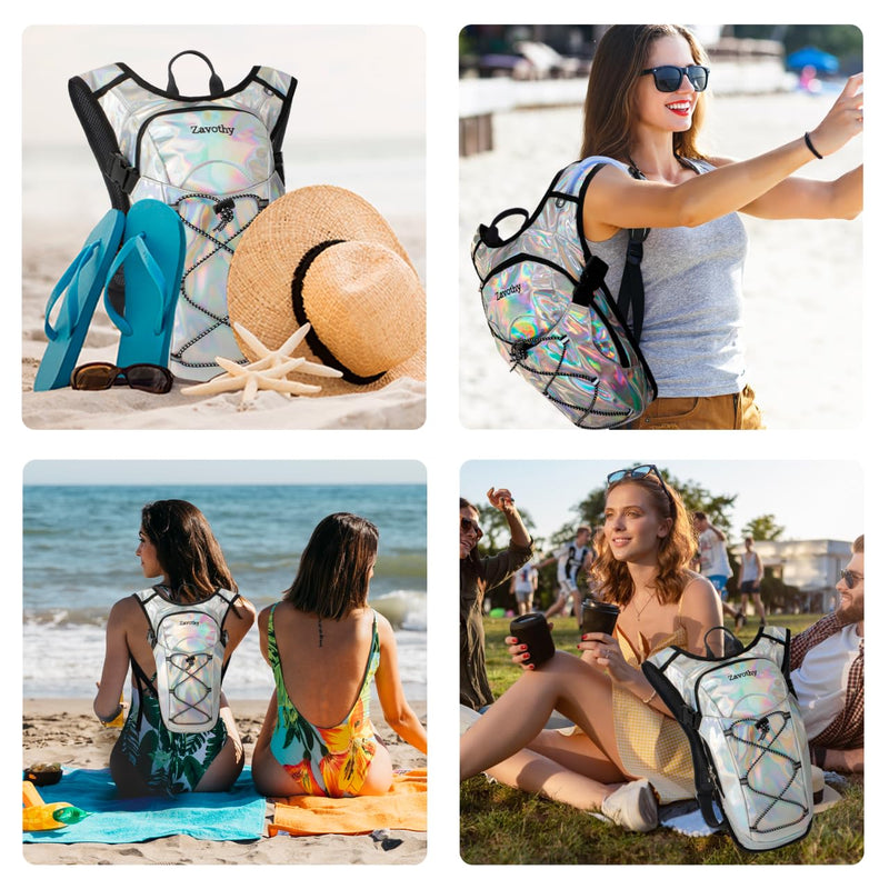 Reflective Hydration Backpack, Hydration Pack - Water Backpack with 2L/3L Hydration Bladder, Essential for Festivals - Rave Hydration Pack for Hiking, Running, Cycling, and Festivals Pearl White 2L Bladder