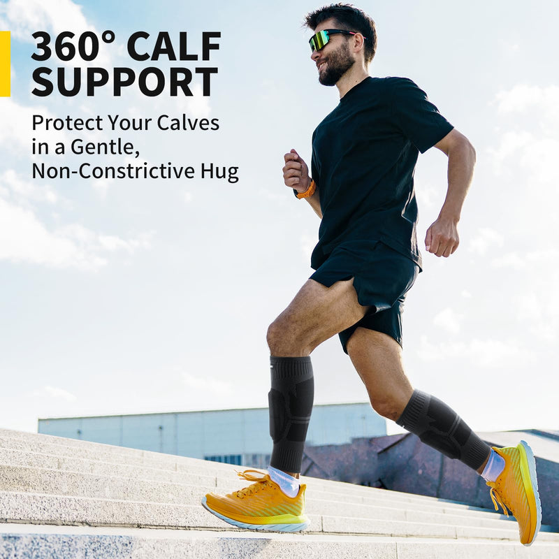CAMBIVO Calf Compression Sleeves with EVA Pads for Shin Splints, Shin Guards for Men & Women, Leg Support for Running, Workouts, Soccer, Football, and Daily Use (Black, X-Large) Pure Black