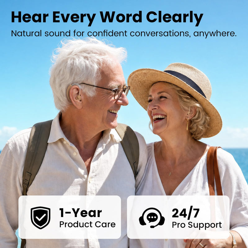 Hearing Amplifier for Seniors, Behind-the-Ear with Volume Control Beige