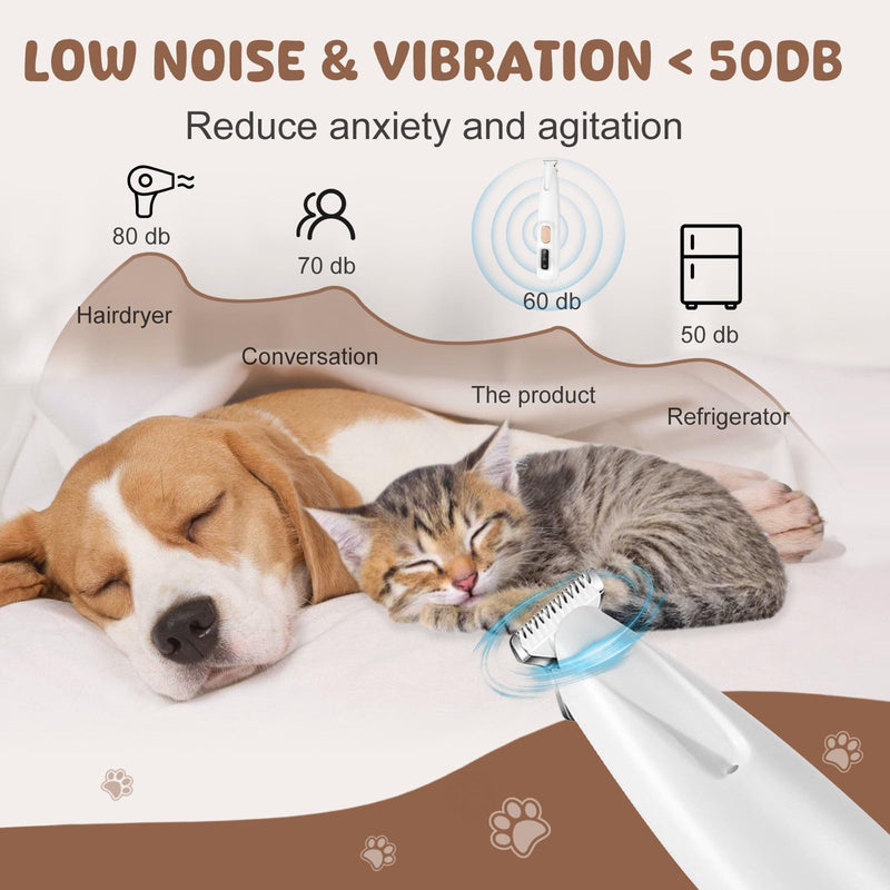 VicBou Dog Clipper, Portable Dog Clipper with LED Light, USB Rechargeable Paw Trimmer, Waterproof Pet Razor for Dogs, Cats, Paws, Eyes, Ears, Face, Body White - BeesActive Australia