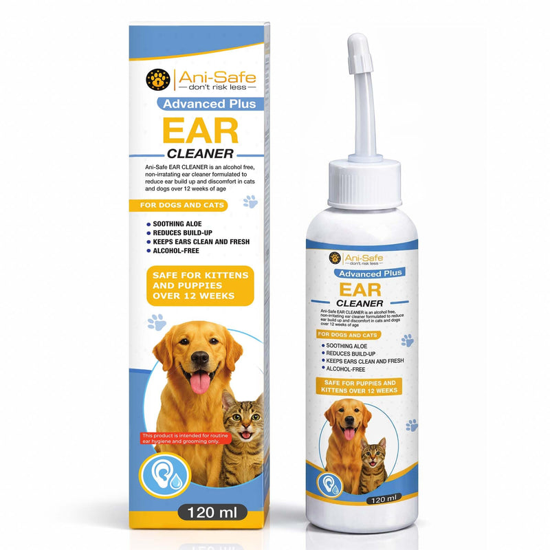 Ani-Safe Dog and Cat Ear Drops, 120ml, Alcohol-Free Cleanser, Aloe Vera Formula, with Flexible Silicone Nozzle, wax, head shaking
