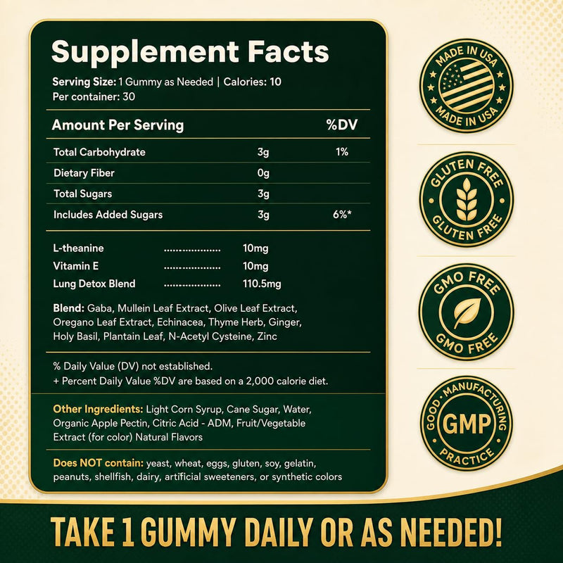 Lung Cleanse | 10 in 1 Detox, Natural, 100% Drug-Free, Daily Support Gummies to Help Clean Lungs Before, During & After Quitting, Made in USA Lung Cleanse