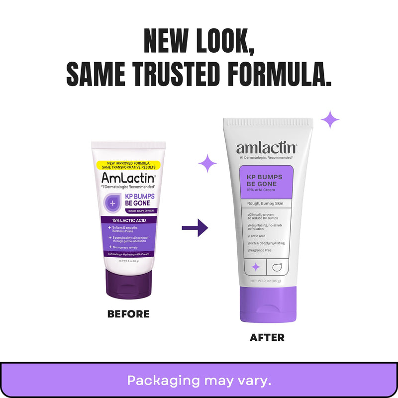 AmLactin KP Bumps Be Gone - Therapeutic Body Cream for Keratosis Pilaris - No-Scrub Exfoliator and Body Moisturizer for Dry Skin with 15% Lactic Acid AHA, 3 oz (Packaging May Vary) 3 Ounce (Pack of 1)
