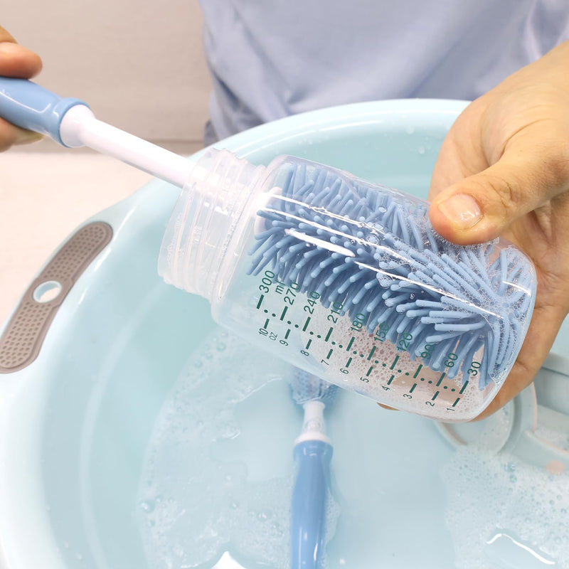 Silicone Bottle Cleaning Brush, 12" Long Handle Water Bottles Cleaner for Baby Bottles, Sports Bottle, Vase, Glassware, and Smaller Diameter Bottle Openings Set of 3 - Blue - BeesActive Australia