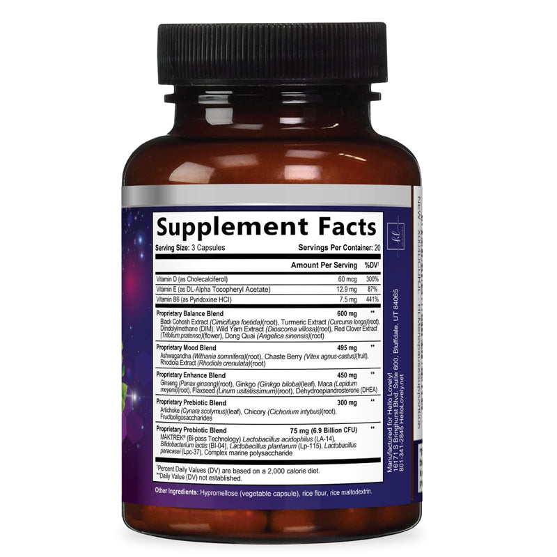Menopause Supplements for Women - Hot Flash Night Sweats & Menopause Relief Pills - Probiotic Blend 8 Billion CFU Per Serving with Dong Quai & Black Cohosh - Vaginal, Digestive Support - 60 Capsules 60 Count (Pack of 1)