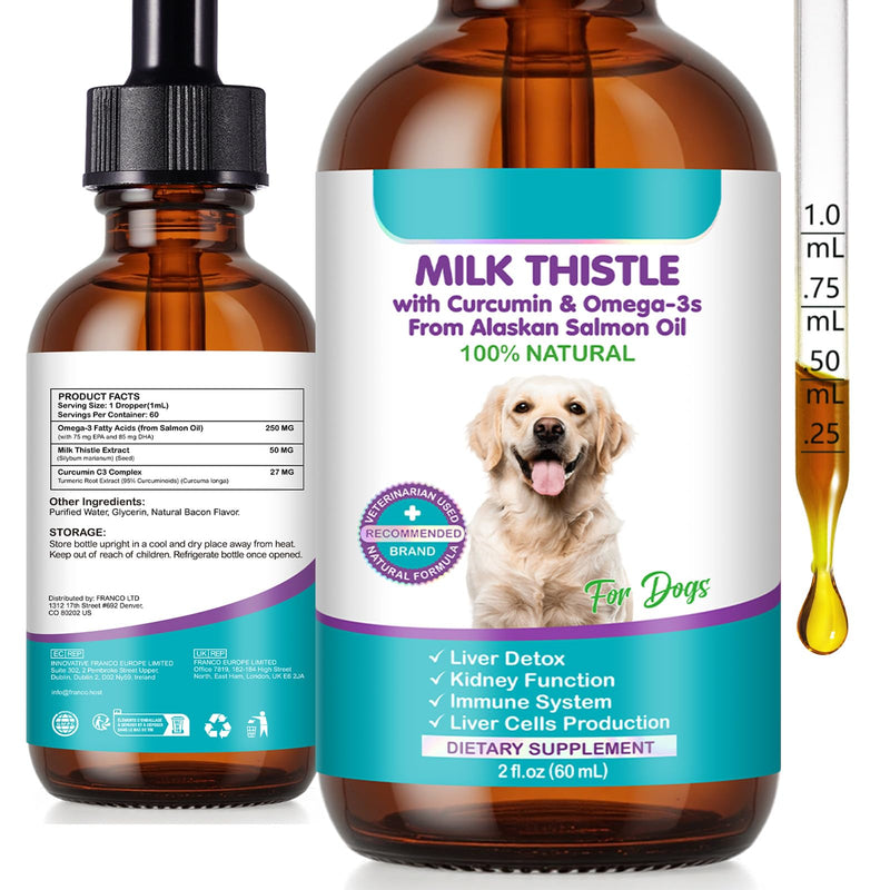 Milk Thistle for Dogs | 60ml Liquid Supplement with Curcumin & Omega-3s | Supports Normal Liver Function, Kidney Health, and Natural Immune Defences | Gentle Botanical Formula for Daily Vitality milk thistle liver detox