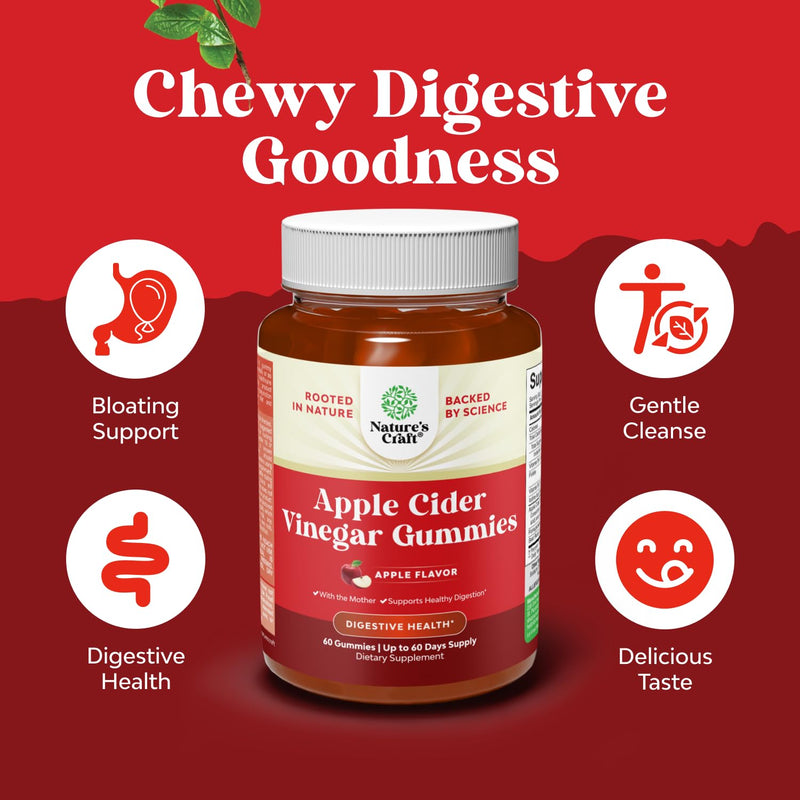 Apple Cider Vinegar Gummies for Weight Loss - Cleanse & Detox Gummies for Gut Health, Bloating & Energy Support - ACV Chews with B12 Vitamin, B6 & Pomegranate for Better Metabolism - 60 Count