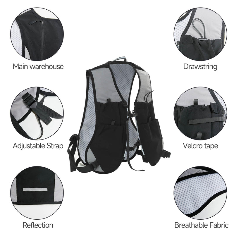 Running Vest for Men & Women, Lightweight Running Hydration Pack with 5 Pockets, Reflective Running Water Vest for Marathon, Hiking & Cycling, Waterproof Water Running Backpack with Phone Pocket