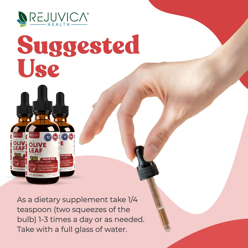 Rejuvica Health Active Olive Leaf 4oz XL Super Size Tincture - Advanced Olive Leaf Liquid Extract - Naturally Occurring Oleuropein - Immune & Heart Support Drops 4 Fl Oz (Pack of 1) - BeesActive Australia