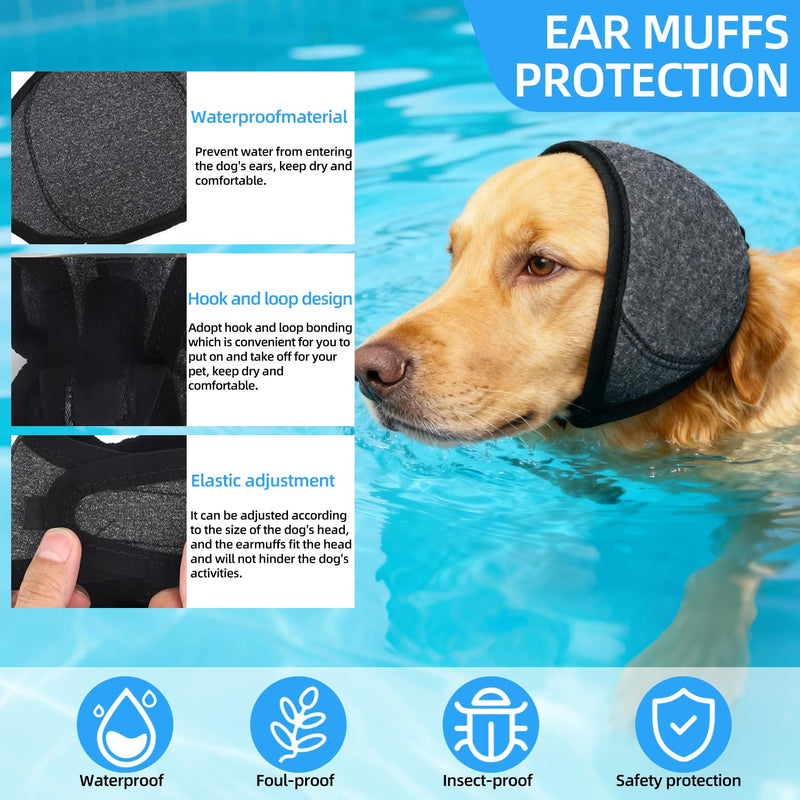 Adjustable Dog Ear Muffs for Noise Protection, Soft Polyester Hood Wrap for Bathing, Grooming, and Loud Events (Medium Size)