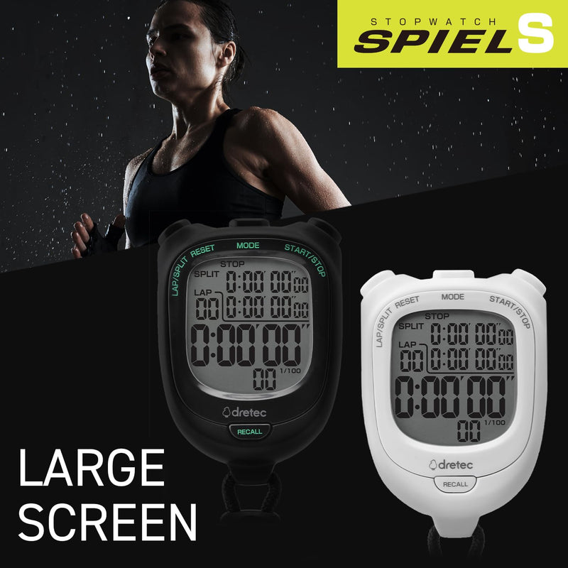 dretec Large Screen, Easy-to-Read Stopwatch, 0.01 Second Unit Measurement, Lap/Split Function, Replaceable Battery, Quiet Study, Black スタンダード(ブラック)