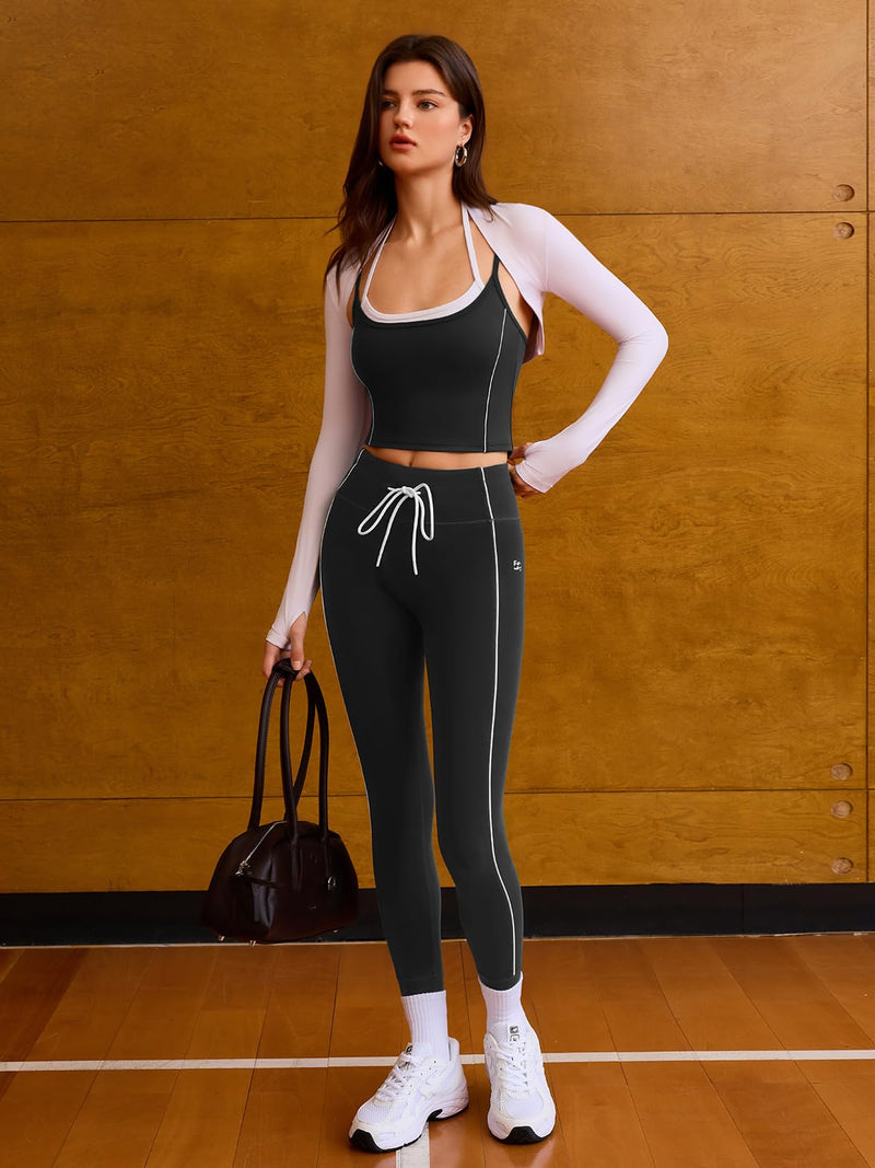 Workout Tank Tops with Scoop Neck,Sleeveless Longline Sports Bra, Strappy Open Back Camisole for Yoga,Gym Basic Top Blk001 Large - BeesActive Australia