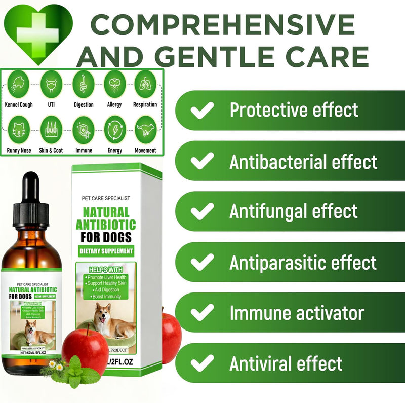 Natural Dog Antibiotics for Dogs, Dog Antibiotics Drops for Itchy Skin Supports Allergy Relief Allergies Ear Infections Coughs Vet, Non Irritating Anti-Fungal - Bacon Flavor (60ML) 60 millilitre