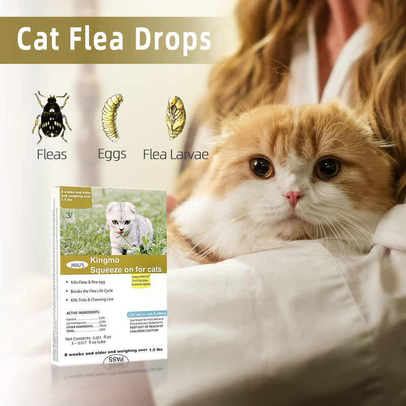Flea and Tick Prevention for Cats, Cat Flea & Tick Treatment with Fipronil, Long-Lasting & Fast-Acting Topical Flea & Tick Control Drops for Kitten, 3 Doses - BeesActive Australia