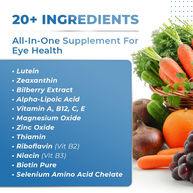 Sight Easy – Lutein, Zeaxanthin & Bilberry – 60 Ct, 1 Month Supply | Also includes Vitamin C, E & Zinc with Lutein, Zeaxanthin & Bilberry | Easy-to-swallow daily capsule 60 Count (Pack of 1)