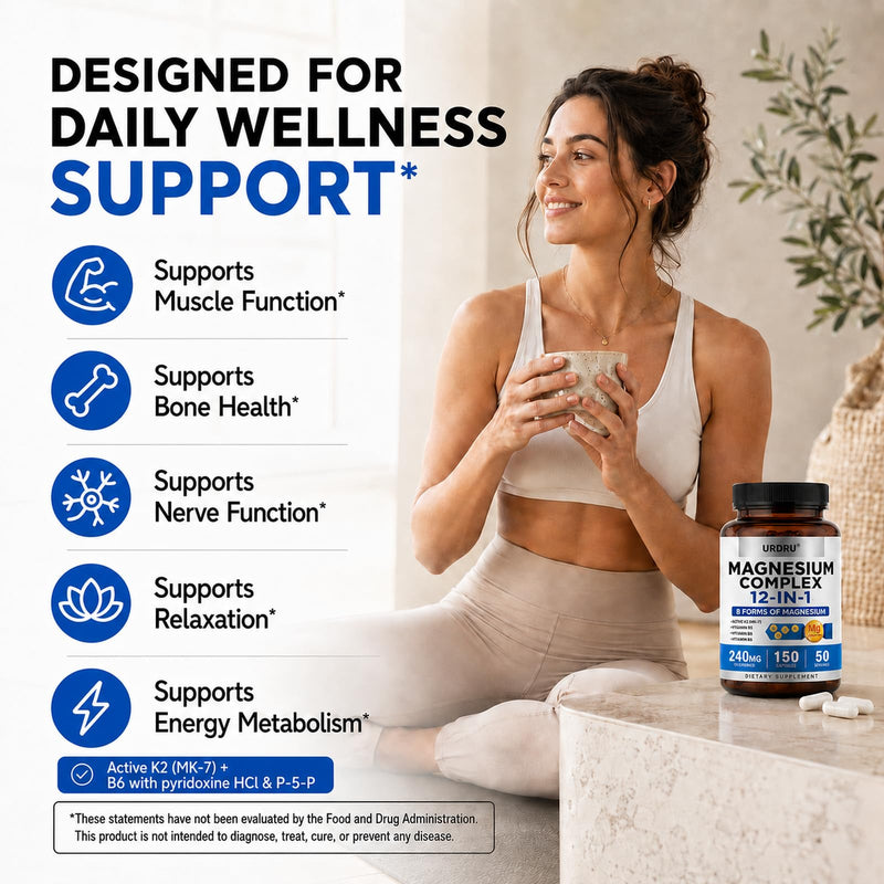 12-in-1 Magnesium Complex Supplement, 8 Forms with Vitamins D3, K2, B6 and Zinc Glycinate, 240 mg per Serving, 150 Veggie Capsules (1 Pack) 1