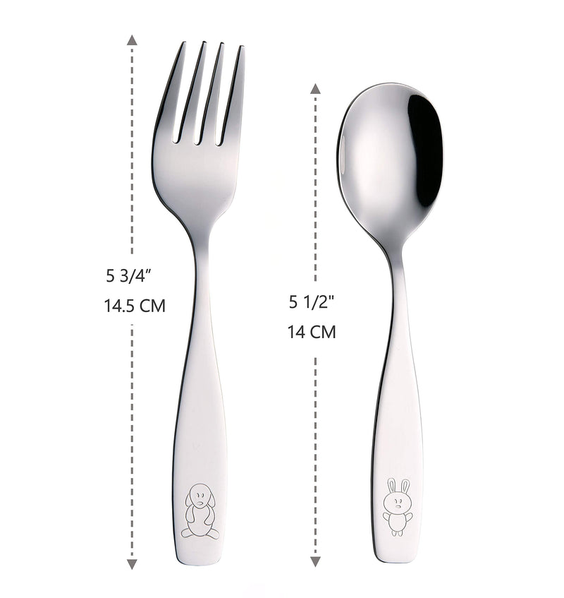 ANNOVA Kids Silverware 6 Pieces Children's Safe Flatware Set Stainless Steel - 3 x Forks, 3 x Children Dinner Spoons, Toddler Utensils, Metal Cutlery Set for LunchBox (Engraved Dog Bunny) WF850-S6FS - BeesActive Australia
