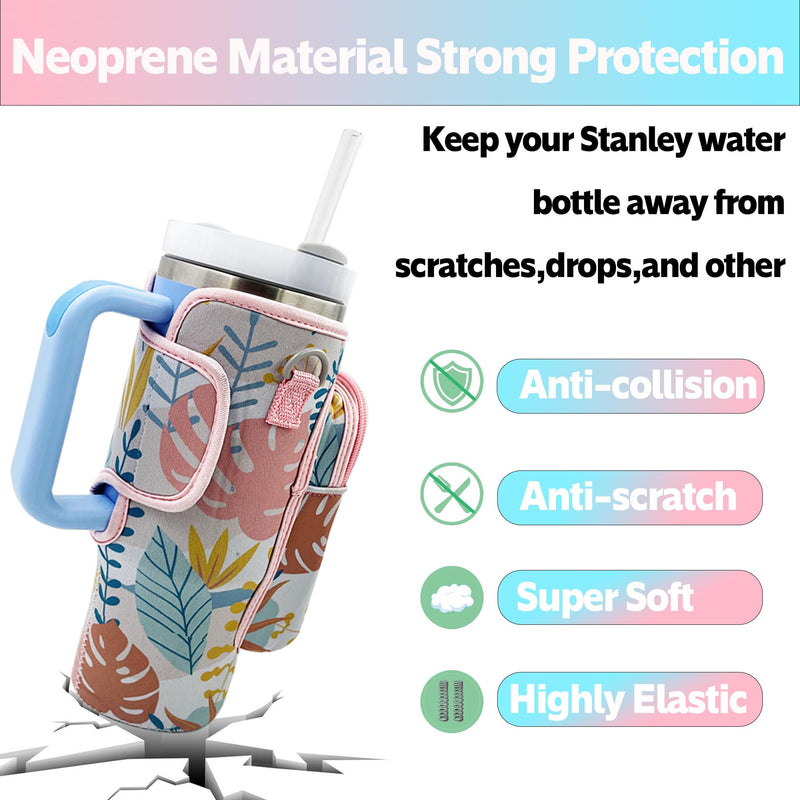 Water Bottle Carrier Bag Sleeve for Stanley Quencher 40oz Tumbler with Handle, Neoprene Water Bottle Sling Bag Sleeve Holder Carrier with Adjustable Shoulder Strap,Stanley Cup Accessories Grey Maple-Pouch - BeesActive Australia