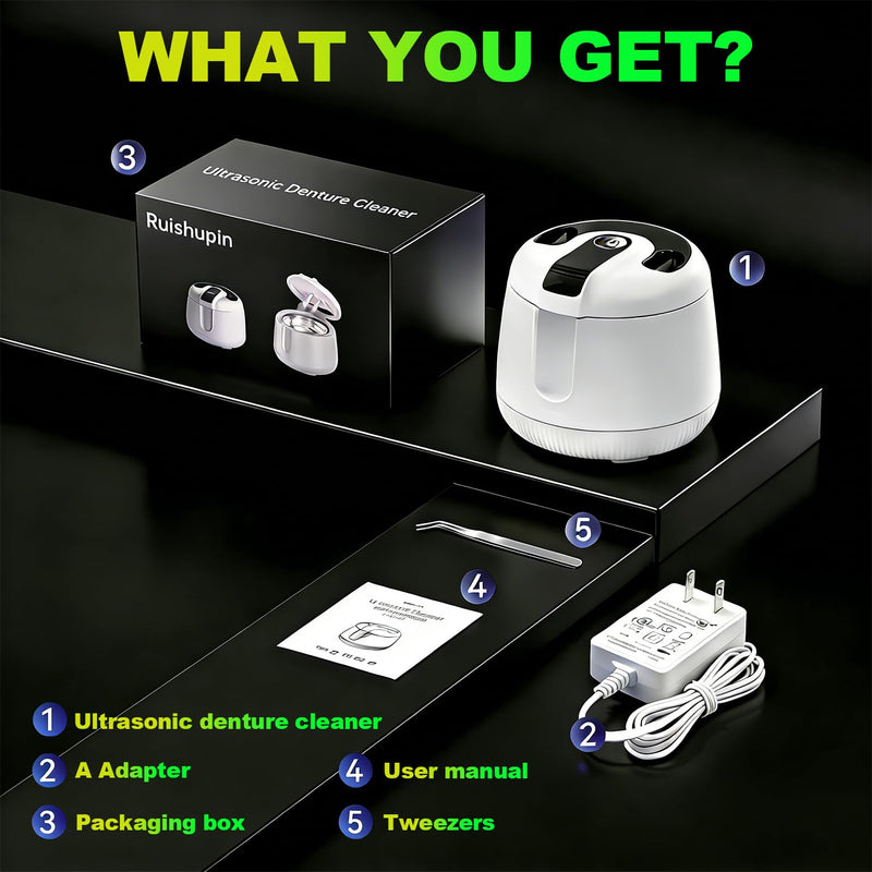 Ultrasonic Retainer Cleaner Machine 48kHz, 200ml Dental Cleaning Pod for Retainers,Aligners,Mouthguards,Toothbrush Heads,Jewelry,Portable Denture Cleaner