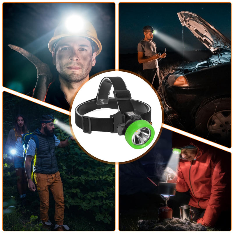 Rechargeable Mining Headlamp with 7 LEDs, Explosion-Proof Cap Light for Coon Hunting, Hard Hat Helmet Flashlight for Mining, Fishing, Hiking, Outdoor Night Work, Waterproof Headlight Green