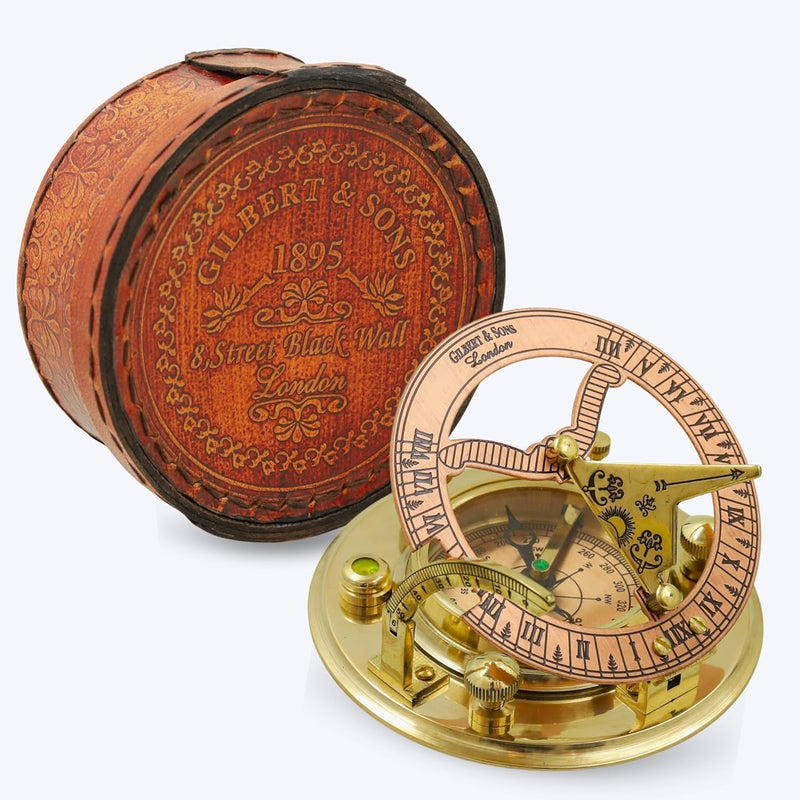 Personalized Engraved Antique Brass & Copper Sundial Compass, Sundial Clock in Leather Box Gift Sun Clock Ship Replica Watch - BeesActive Australia