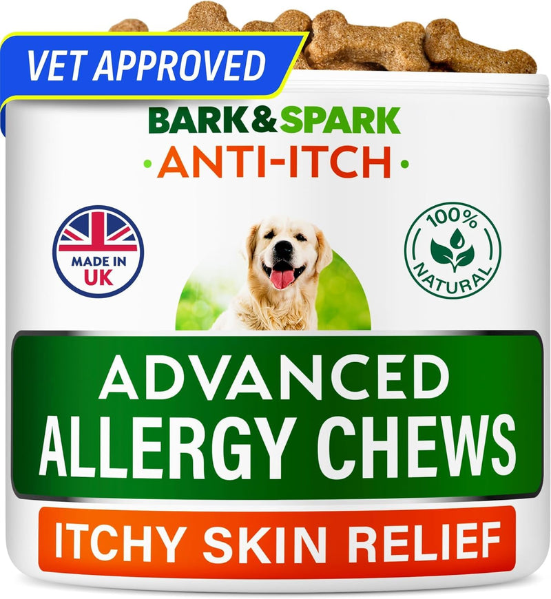 BARK&SPARK Dog Itch & Allergy Support Chews - Skin & Coat Supplement - Omega 3 Fish Oil -Itching & Paw Licking - Dry Skin & Hot Spots - 60ct - Pork 60 Soft Chews