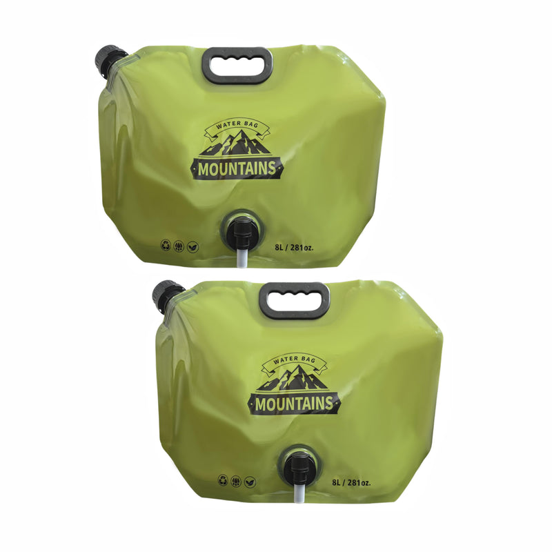 Prudance 2PCS 8L Lightweight Foldable Water Bag - Portable BPA-Free Water Storage with Leakproof Tap for Camping, Hiking, Backpacking and Emergency Prep (Green)