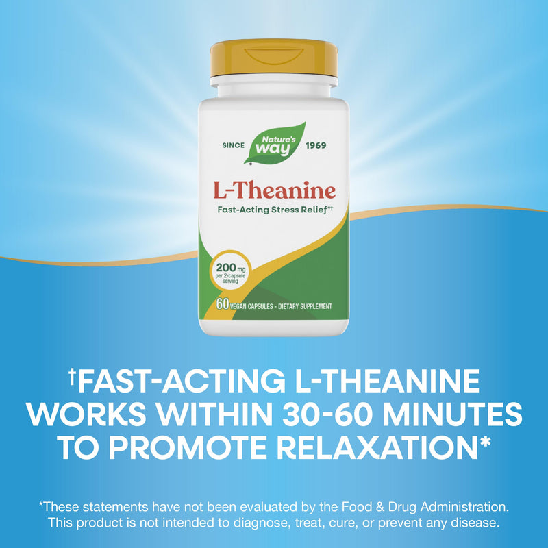 Nature's Way L-Theanine Capsules for Stress Support*, 200 mg, 60 ct | Promotes Relaxation*, 200 mg per 2-Capsule Serving, Fast-Acting Stress Relief*, Vegan 5660 Count (Pack of 1) 60 Count (Pack of 1)
