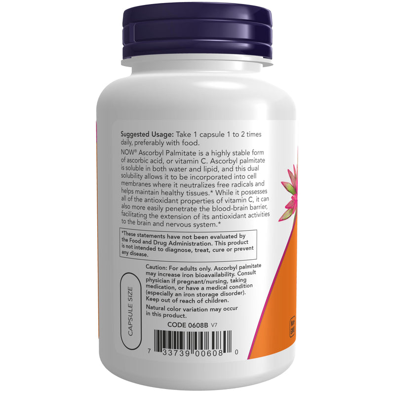 NOW Supplements, Ascorbyl Palmitate 500 mg, Esterified Vitamin C, Antioxidant Protection*, 100 Veg Capsules 100 Count (Pack of 1)
