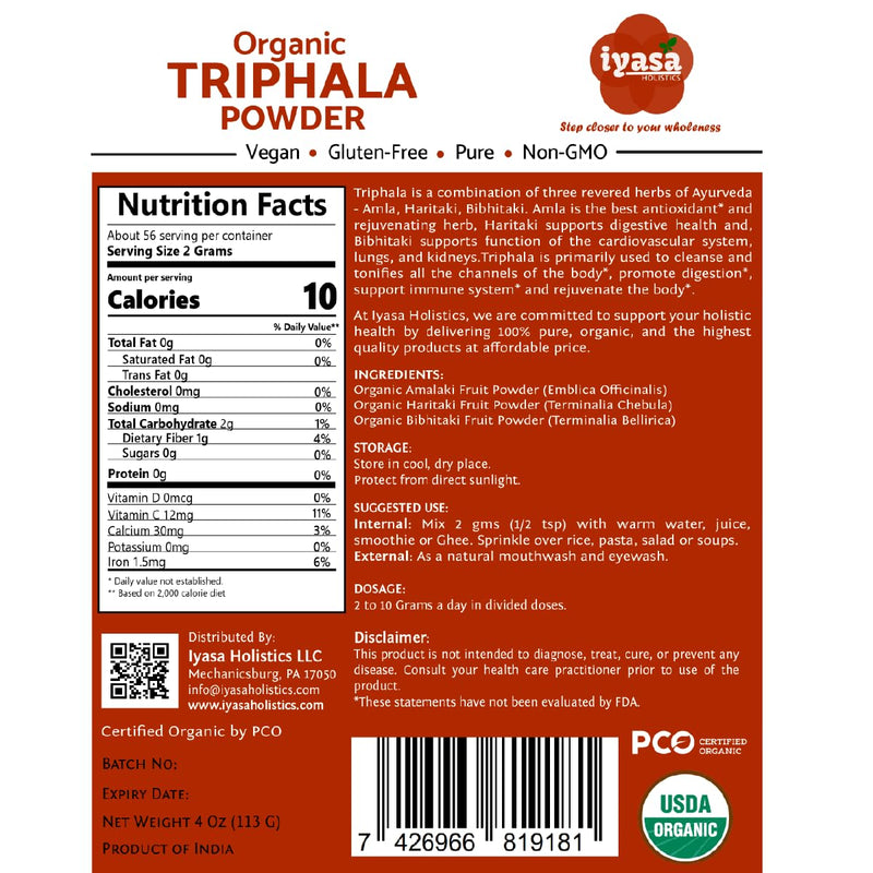 Organic Triphala Powder,Ayurveda Superfood,Natural Body Detox,Bowel Cleanser,Herbal Laxative,4 Ounce 113 Gram 4 Ounce (Pack of 1) - BeesActive Australia