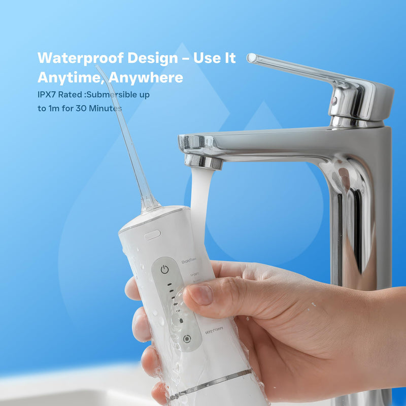 Water Flosser Cordless Oral Irrigator 300ML Detachable Water Tank Rechargeable Electric Dental Flosser 5 Modes Waterproof Teeth Cleaner Teeth Pick Portable for Braces & Sensitive Gums Travel – White