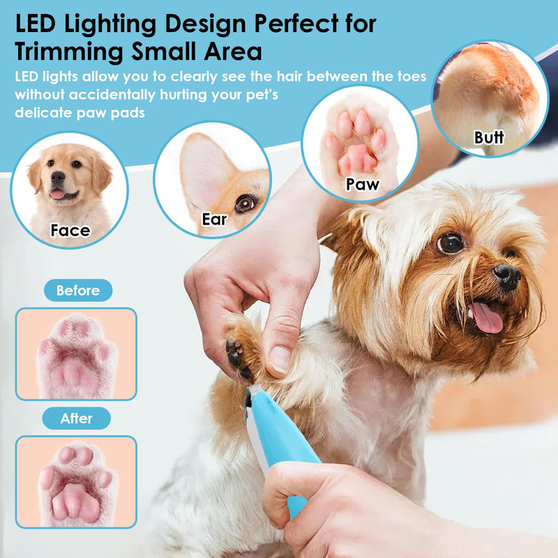 Dog Clipper Quiet, Pet Hair Trimmer with LED Light, Dog Hair Clipper, USB Rechargeable Dog Clipper, Paw Trimmer for Dogs, Cats, Paws, Eyes, Ears, Face (Blue) Blue - BeesActive Australia