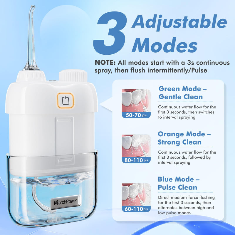 Portable Water Flosser for Travel, Mini Water Flosser with 3 Cleaning Modes, Foldable Water Tank, Long Battery Life & IPX7 Waterproof, Ideal for Home & On-The-Go Oral Care