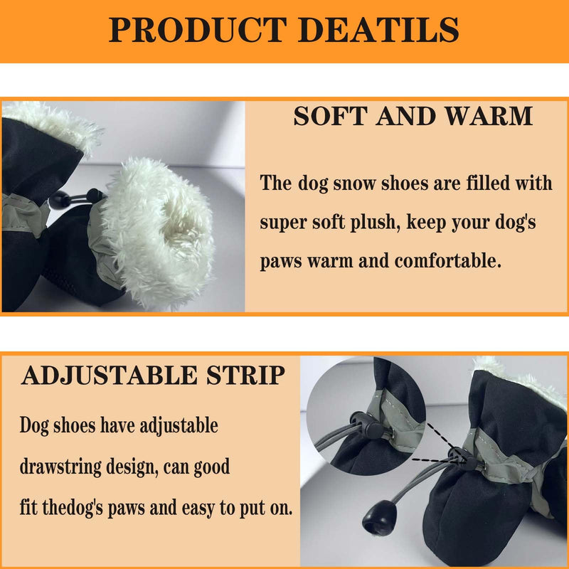 Dog Boots Dog Snow Boots for Winter, Dog Winter Boots Dogs with Anti-Slip Sole and Plush,Boots & Paw Protecto with Reflective Straps for Small Medium Dogs 4PCS Black Size 3 - BeesActive Australia