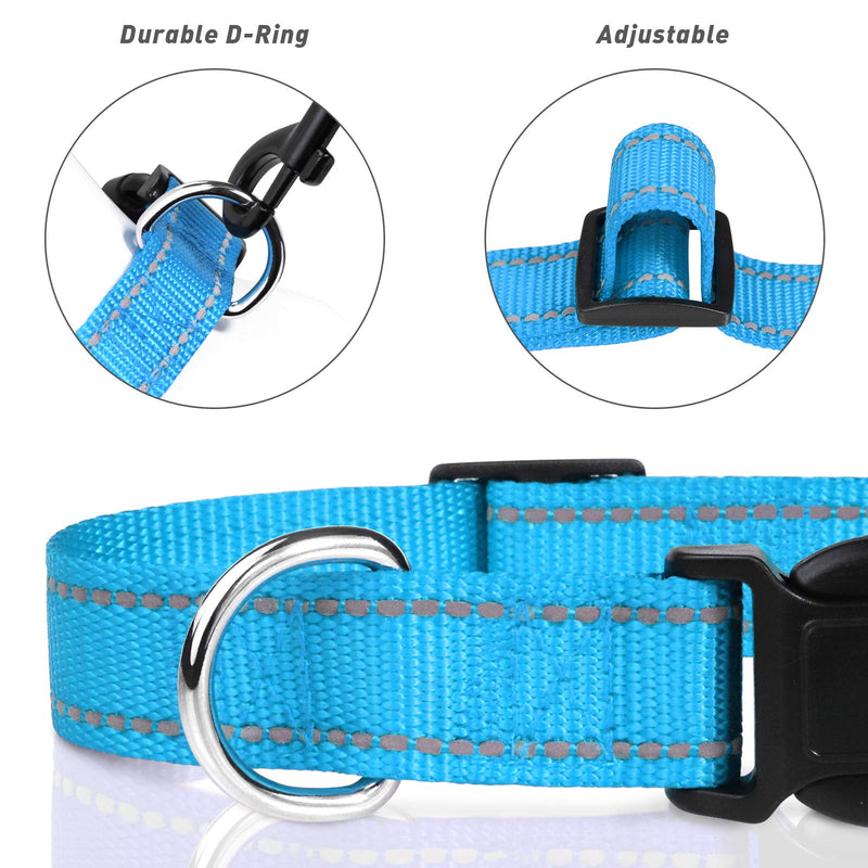 TagME Small Dog Collar, Adjustable Reflective Nylon Dog Collar with Quick Release Buckle, Sky Blue, 5/8" Width Small (Pack of 1) - BeesActive Australia