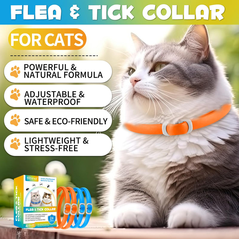 Anti-flea and anti-tick collar for cats, 4 pieces against larvae and eggs - eliminates and kills - protects the animal and the habitat, effective protection for 24 months, adjustable and waterproof