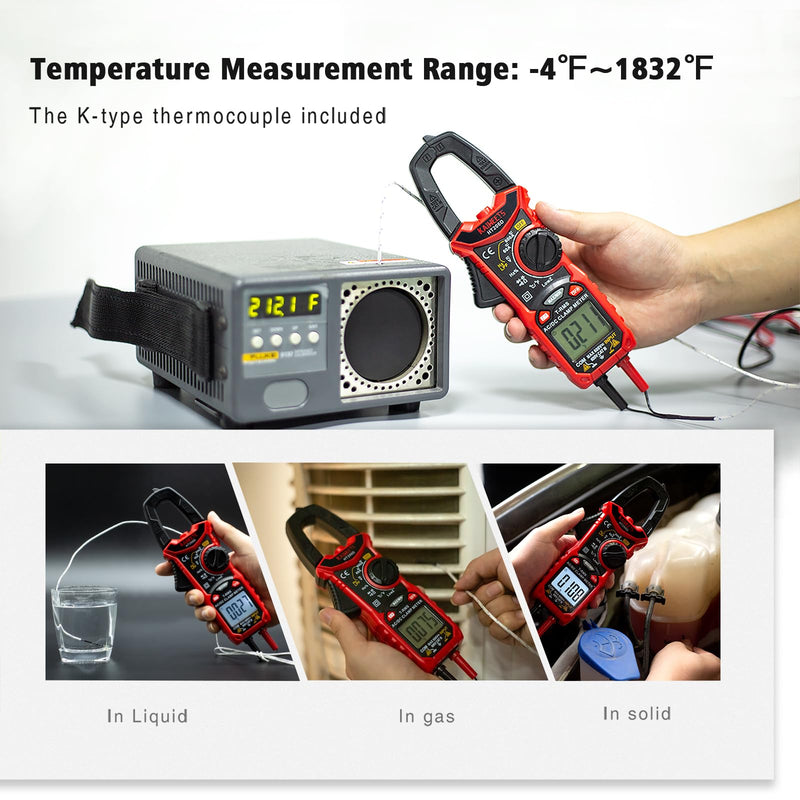 KAIWEETS HT206D Digital Clamp Meter T-RMS 6000 Counts, Multimeter Voltage Tester Auto-ranging, Measures Current Voltage Temperature Capacitance Resistance Diodes Continuity Duty-Cycle (AC/DC Current) AC/DC Current