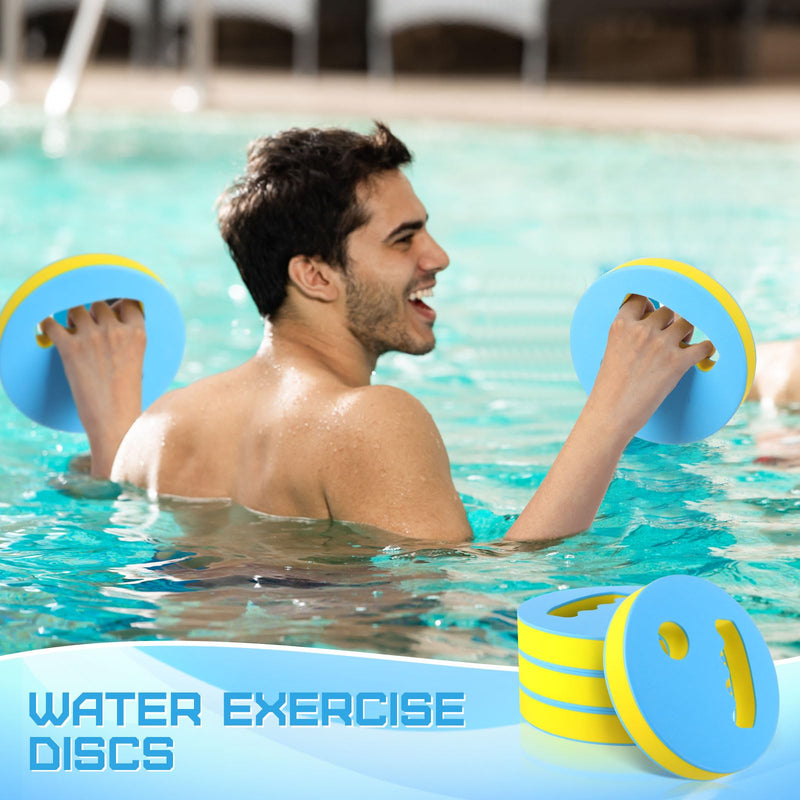 Hungdao 4 Pcs Water Exercise Discs Water Weights for Pool Exercise Set EVA Foam Aerobic Equipment for Adults Hand Held Pool Resistance for Swimming Beginners Arthritis Yellow and Blue - BeesActive Australia