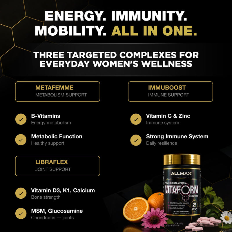 ALLMAX Vitaform Multivitamin Tablets for Women, 60 Count | Supports Women's Health, Promotes Energy & Immune Function, Vitamins, Minerals & Antioxidants, Vegan Formula